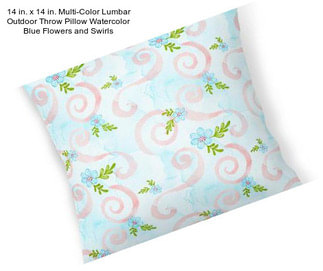 14 in. x 14 in. Multi-Color Lumbar Outdoor Throw Pillow Watercolor Blue Flowers and Swirls