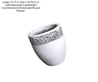 Large 14.17 in. Dia x 15.78 in. H Light Greywash Lightweight Concrete Scroll Embossed Round Planter