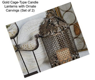 Gold Cage-Type Candle Lanterns with Ornate Carvings (Set of 2)