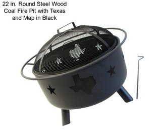 22 in. Round Steel Wood Coal Fire Pit with Texas and Map in Black