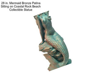 28 in. Mermaid Bronze Patina Sitting on Coastal Rock Beach Collectible Statue
