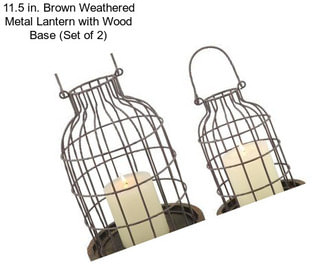 11.5 in. Brown Weathered Metal Lantern with Wood Base (Set of 2)