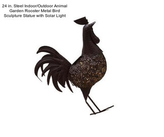 24 in. Steel Indoor/Outdoor Animal Garden Rooster Metal Bird Sculpture Statue with Solar Light