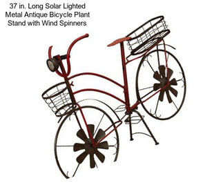 37 in. Long Solar Lighted Metal Antique Bicycle Plant Stand with Wind Spinners