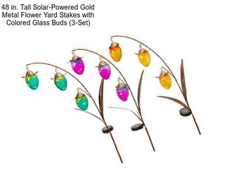 48 in. Tall Solar-Powered Gold Metal Flower Yard Stakes with Colored Glass Buds (3-Set)