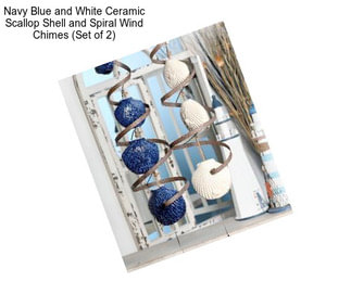 Navy Blue and White Ceramic Scallop Shell and Spiral Wind Chimes (Set of 2)