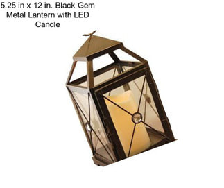 5.25 in x 12 in. Black Gem Metal Lantern with LED Candle