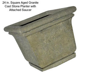 24 in. Square Aged Granite Cast Stone Planter with Attached Saucer