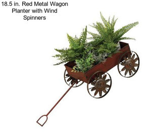 18.5 in. Red Metal Wagon Planter with Wind Spinners