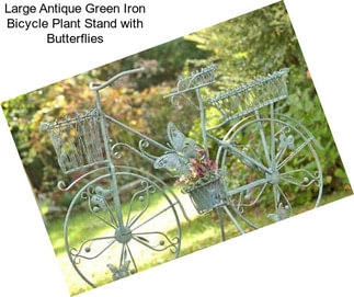 Large Antique Green Iron Bicycle Plant Stand with Butterflies