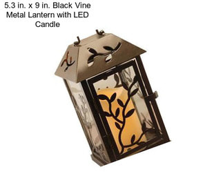 5.3 in. x 9 in. Black Vine Metal Lantern with LED Candle