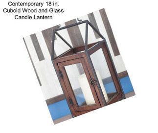 Contemporary 18 in. Cuboid Wood and Glass Candle Lantern