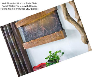 Wall Mounted Horizon Falls Slate Panel Water Feature with Copper Patina Frame (Includes LED Lights)