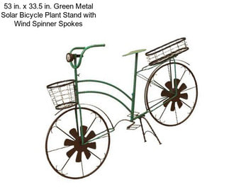 53 in. x 33.5 in. Green Metal Solar Bicycle Plant Stand with Wind Spinner Spokes