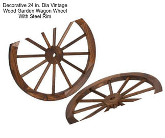 Decorative 24 in. Dia Vintage Wood Garden Wagon Wheel With Steel Rim