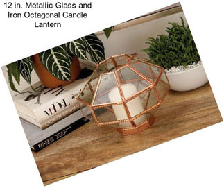 12 in. Metallic Glass and Iron Octagonal Candle Lantern