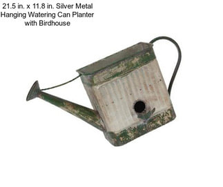 21.5 in. x 11.8 in. Silver Metal Hanging Watering Can Planter with Birdhouse