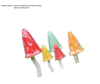 Glazed Ceramic Tinkling Toadstools Decorative Garden Stakes (5-Piece Set)