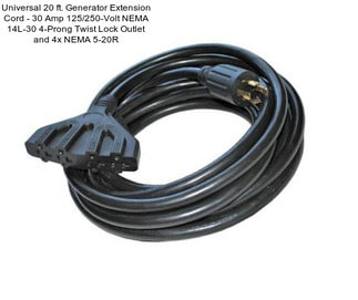 Universal 20 ft. Generator Extension Cord - 30 Amp 125/250-Volt NEMA 14L-30 4-Prong Twist Lock Outlet and 4x NEMA 5-20R