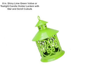 8 in. Shiny Lime Green Votive or Tealight Candle Holder Lantern with Star and Scroll Cutouts