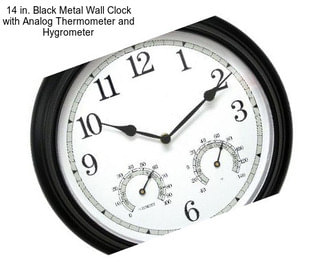 14 in. Black Metal Wall Clock with Analog Thermometer and Hygrometer