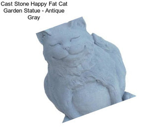 Cast Stone Happy Fat Cat Garden Statue - Antique Gray