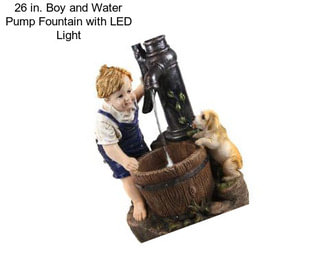 26 in. Boy and Water Pump Fountain with LED Light