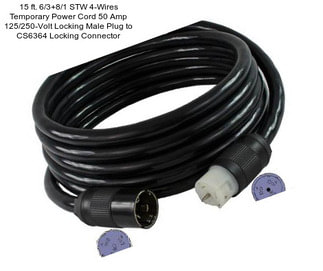 15 ft. 6/3+8/1 STW 4-Wires Temporary Power Cord 50 Amp 125/250-Volt Locking Male Plug to CS6364 Locking Connector