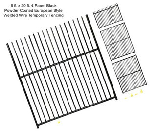 6 ft. x 20 ft. 4-Panel Black Powder-Coated European Style Welded Wire Temporary Fencing