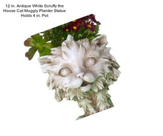 12 in. Antique White Scruffy the House Cat Muggly Planter Statue Holds 4 in. Pot