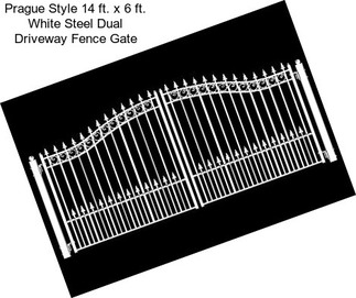 Prague Style 14 ft. x 6 ft. White Steel Dual Driveway Fence Gate