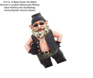 14.5 in. H Biker Dude The Biker Gnome in Leather Motorcycle Riding Gear Holding His Saddlebag Home/Garden Gnome Statue