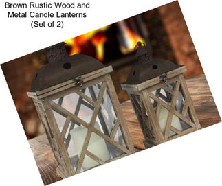 Brown Rustic Wood and Metal Candle Lanterns (Set of 2)