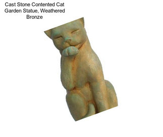 Cast Stone Contented Cat Garden Statue, Weathered Bronze