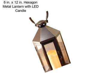 6 in. x 12 in. Hexagon Metal Lantern with LED Candle