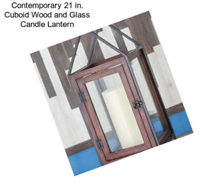 Contemporary 21 in. Cuboid Wood and Glass Candle Lantern