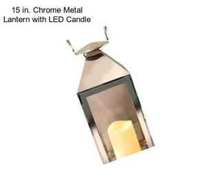 15 in. Chrome Metal Lantern with LED Candle