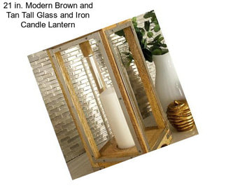 21 in. Modern Brown and Tan Tall Glass and Iron Candle Lantern