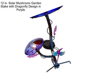 12 in. Solar Mushroom Garden Stake with Dragonfly Design in Purple