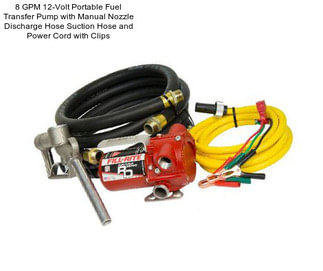 8 GPM 12-Volt Portable Fuel Transfer Pump with Manual Nozzle Discharge Hose Suction Hose and Power Cord with Clips
