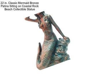 22 in. Classic Mermaid Bronze Patina Sitting on Coastal Rock Beach Collectible Statue