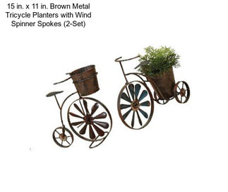 15 in. x 11 in. Brown Metal Tricycle Planters with Wind Spinner Spokes (2-Set)