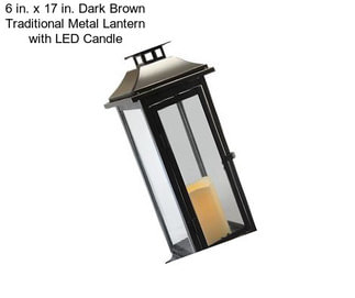 6 in. x 17 in. Dark Brown Traditional Metal Lantern with LED Candle