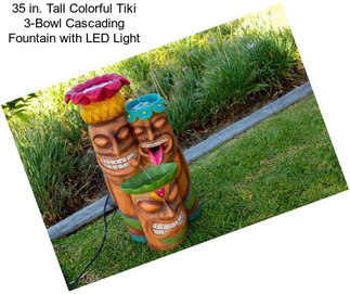 35 in. Tall Colorful Tiki 3-Bowl Cascading Fountain with LED Light