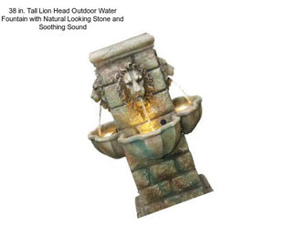38 in. Tall Lion Head Outdoor Water Fountain with Natural Looking Stone and Soothing Sound