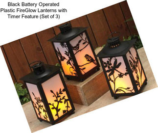 Black Battery Operated Plastic FireGlow Lanterns with Timer Feature (Set of 3)