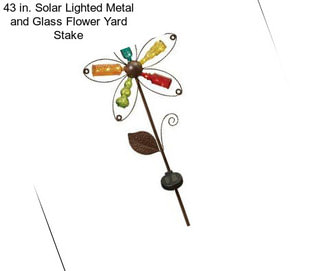 43 in. Solar Lighted Metal and Glass Flower Yard Stake