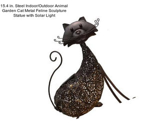 15.4 in. Steel Indoor/Outdoor Animal Garden Cat Metal Feline Sculpture Statue with Solar Light