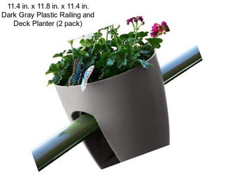 11.4 in. x 11.8 in. x 11.4 in. Dark Gray Plastic Railing and Deck Planter (2 pack)