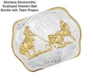Montana Silversmiths Scalloped Western Belt Buckle with Team Ropers